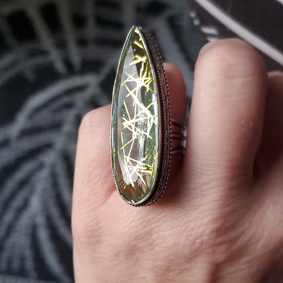 New Oversized Golden Rutile 925 Silver Ring. - Picture 12 of 16